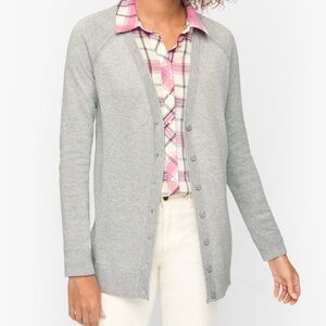 TALBOTS HEATHER GRAY RAGLAN GIRLFRIEND CARDIGAN Size Medium Cotton Blend V-Neck